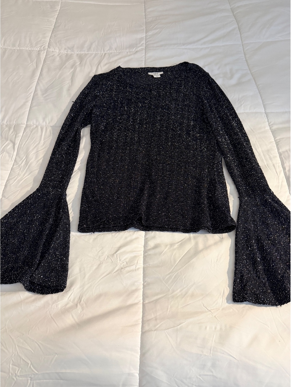 Bar III Black Sparkly Bell Sleeve Top Size M